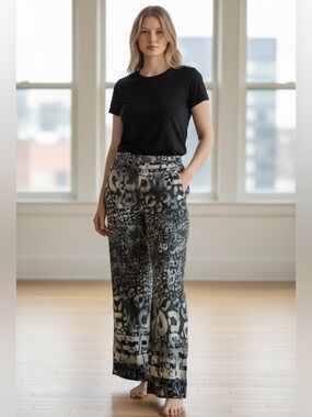 Sisley Animal Print Wide Leg Pants | Side Zip | Size S